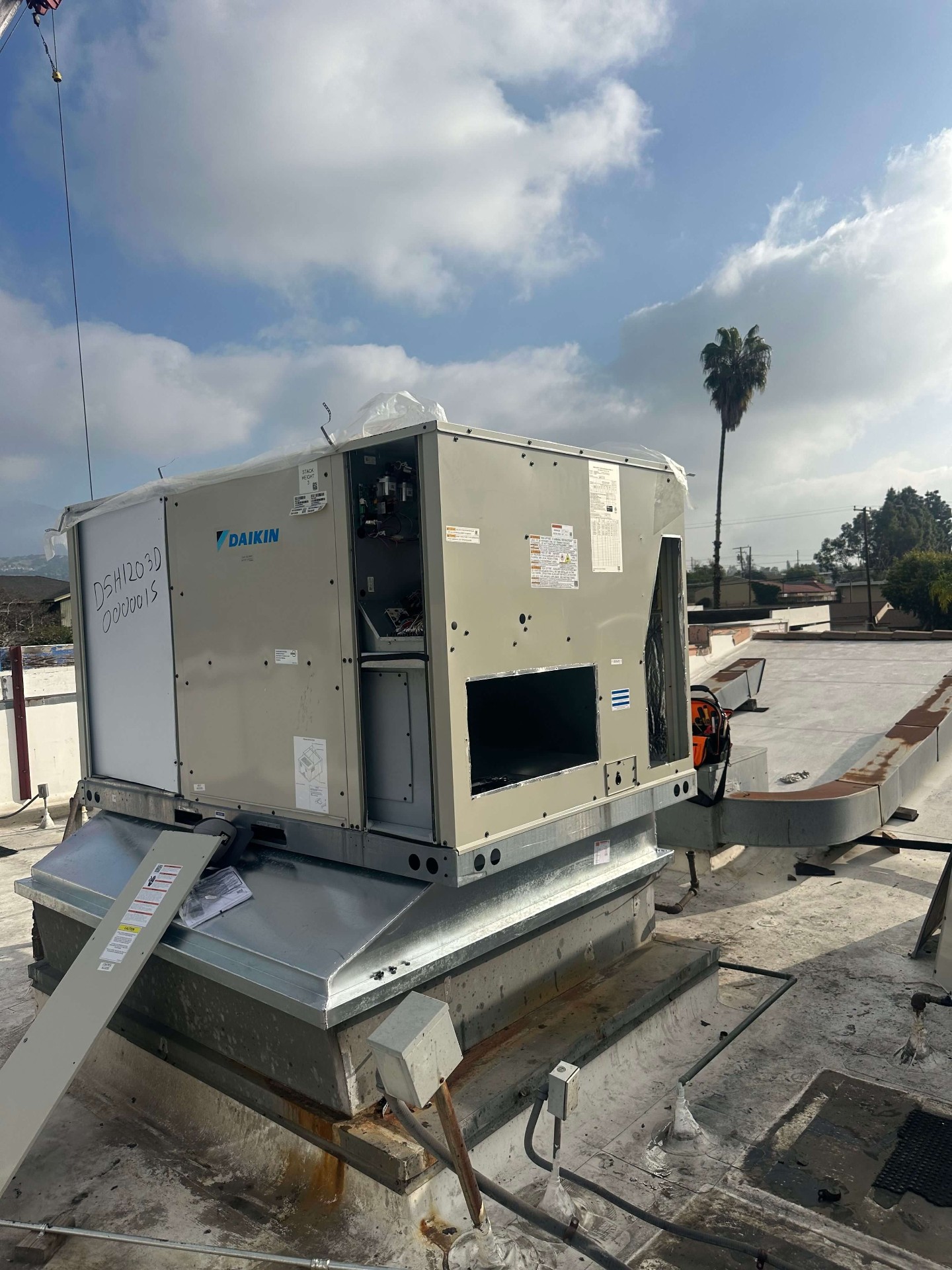 Daikin commercial rooftop package unit during installation